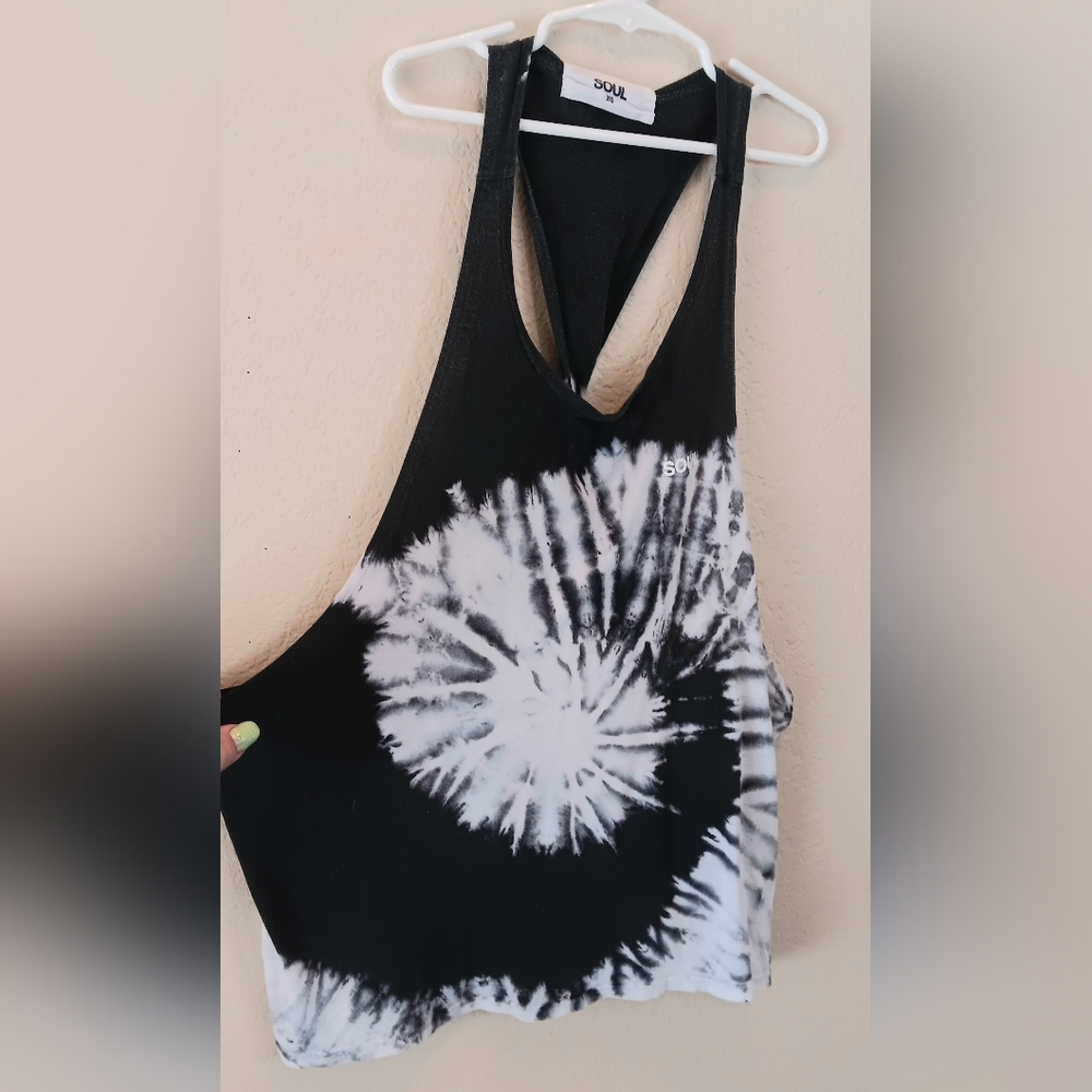 3/10 SOUL Tie Dye Twisted Tank Top XS Black & White
